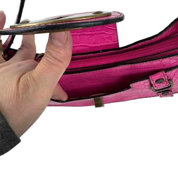 Guess Vintage Women's Mini Shoulder Bag Y2K Pink Croc Embossed Retro Barbiecore - Picture 15 of 16